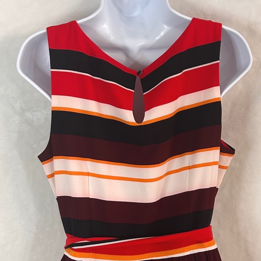 NWOT Lands End Women's 10 Red Striped Sleeveless V-Neck Belted Shift Dress Retro - Picture 4 of 10
